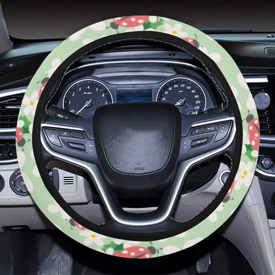Ladybug Pattern Print Design 05 Car Steering Wheel Cover