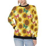 Sunflower Butterfly Pattern Women's Crew Neck Sweatshirt
