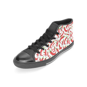 Red Chili Pattern Women's High Top Canvas Shoes Black