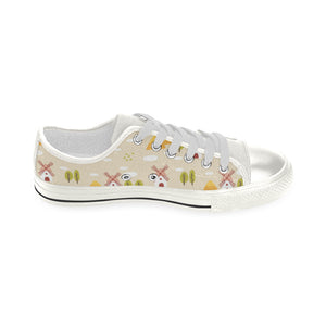 Windmill Pattern Women's Low Top Canvas Shoes White