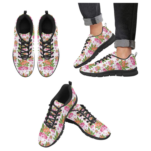 Flamingo Pink Hibiscus Pattern Men's Sneakers Black