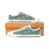 Suger Skull Pattern Green Background Women's Low Top Canvas Shoes White