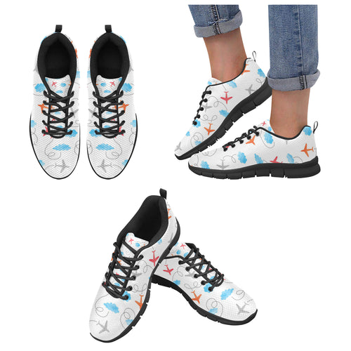 Airplane Cloud Pattern Women's Sneakers Black