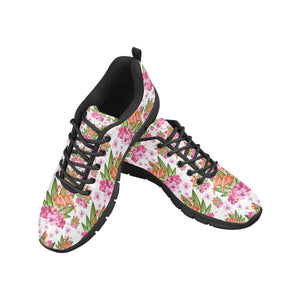 Flamingo Pink Hibiscus Pattern Men's Sneakers Black