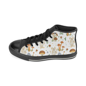 Mushroom Pattern Theme Women's High Top Canvas Shoes Black