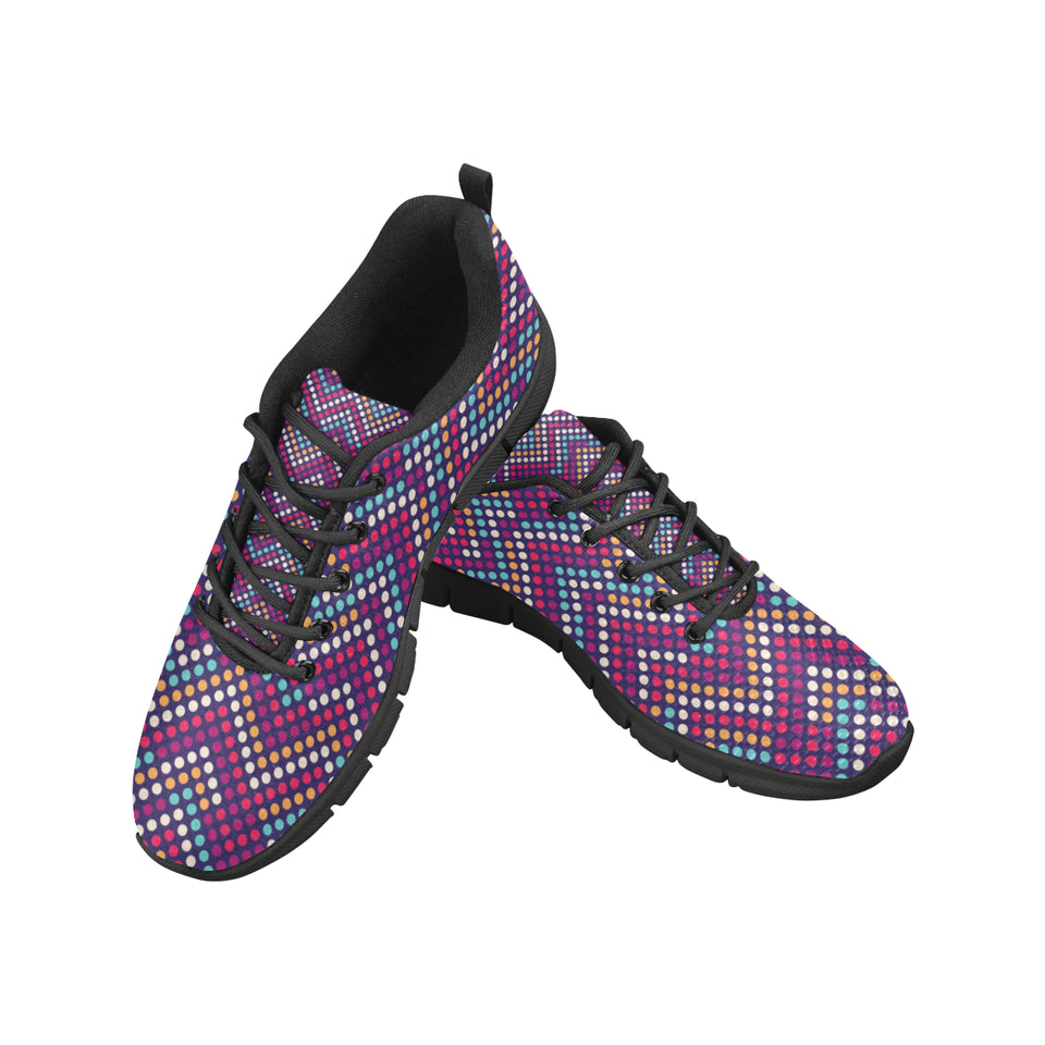 Zigzag Chevron Pokka Dot Aboriginal Pattern Men's Sneakers Black