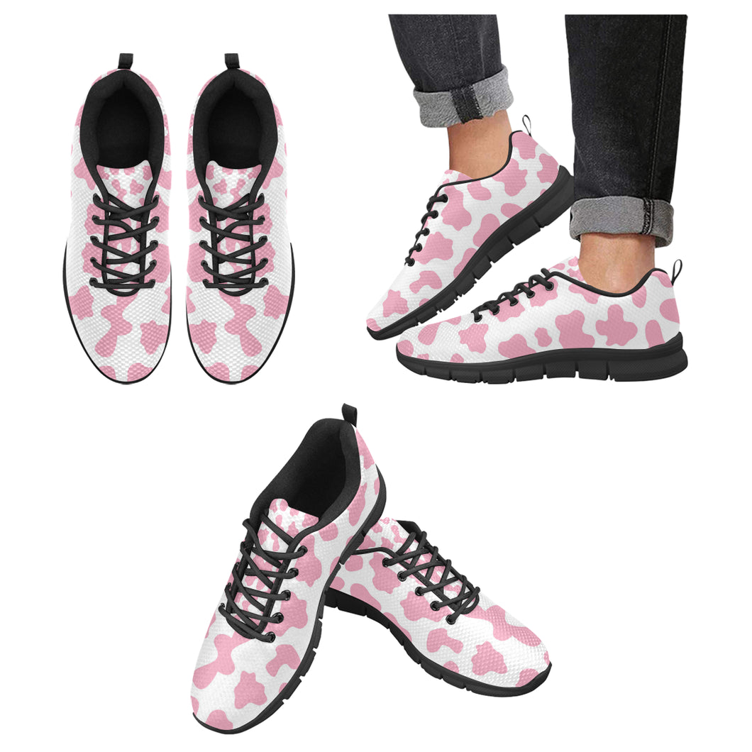 Pink Cow Skin Pattern Men's Sneakers Black