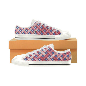 USA Star Stripe Pattern Women's Low Top Canvas Shoes White