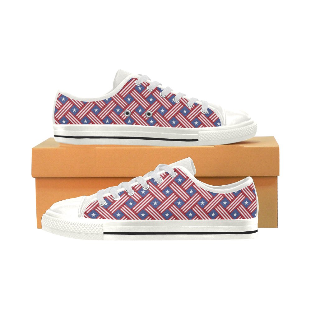 USA Star Stripe Pattern Women's Low Top Canvas Shoes White