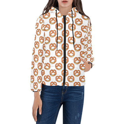 Pretzels Pattern Print Design 03 Women's Padded Hooded Jacket