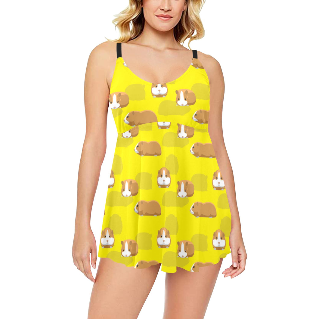 Guinea Pig Pattern Print Design 04 Chest Sexy Pleated Two Piece Swim Dress