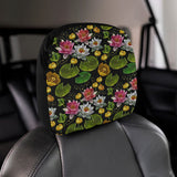 Lotus Waterlily Flower Pattern Background Car Headrest Cover