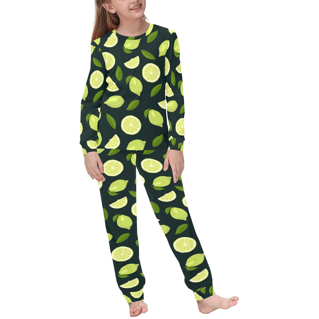 Lime Leaves Pattern Kids' Boys' Girls' All Over Print Pajama Set