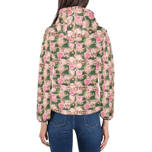 Rose Pattern Print Design 04 Women's Padded Hooded Jacket