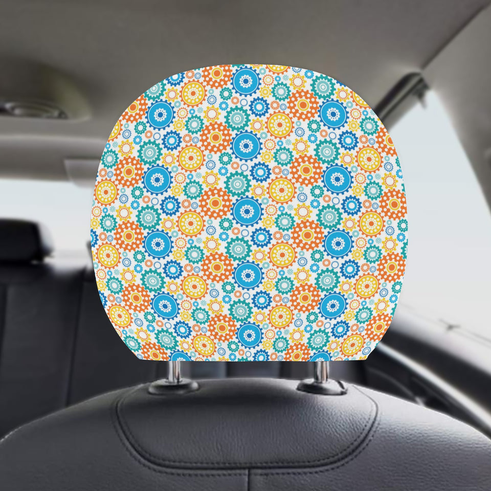 Gear Pattern Print Design 04 Car Headrest Cover