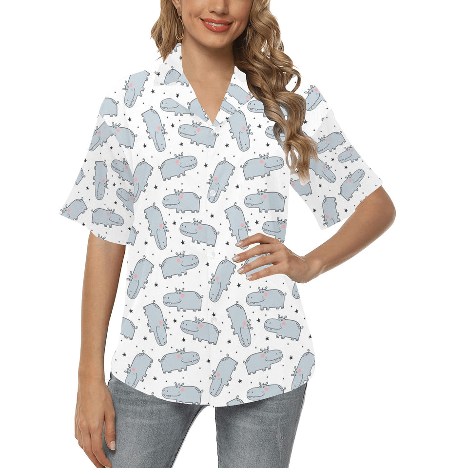 Hippopotamus Pattern Print Design 01 Women's All Over Print Hawaiian Shirt