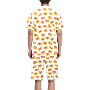 Pancake Pattern Print Design 04 Men's V-Neck Short Pajama Set