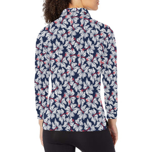 Hibiscus Pattern Print Design 02 Women's Long Sleeve Polo Shirt