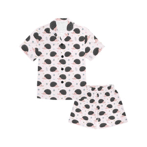 Hedgehog Pattern Print Design 04 Kids' Boys' Girls' V-Neck Short Pajama Set