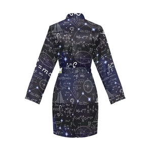 Math Pattern Print Design 02 Women's Long Sleeve Belted Night Robe