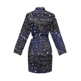 Math Pattern Print Design 02 Women's Long Sleeve Belted Night Robe