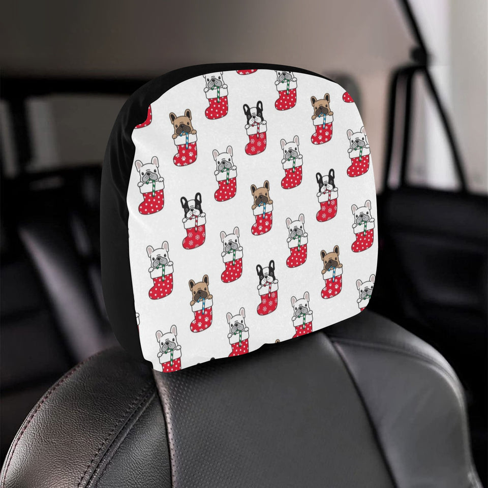 French Bulldog in Sock Pattern Car Headrest Cover