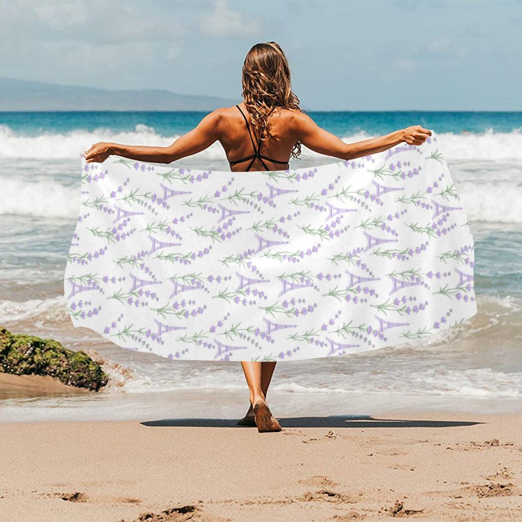 Eiffel Tower Lavender Pattern Print Design 01 Beach Towel