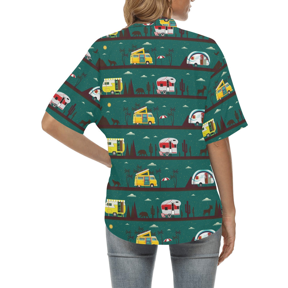 Camper Van Pattern Print Design 03 Women's All Over Print Hawaiian Shirt