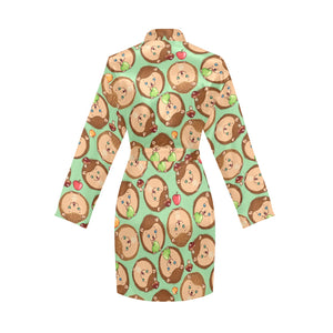 Hedgehog Pattern Print Design 01 Women's Long Sleeve Belted Night Robe