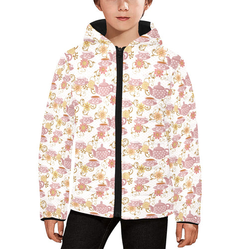 Tea pots Pattern Print Design 01 Kids' Boys' Girls' Padded Hooded Jacket