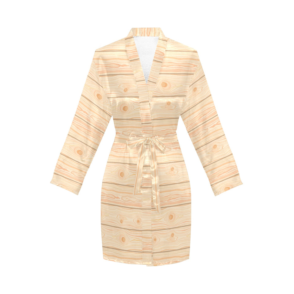 Wood Printed Pattern Print Design 05 Women's Long Sleeve Belted Night Robe