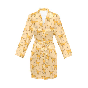 Golden Retriever Pattern Print Design 04 Women's Long Sleeve Belted Night Robe