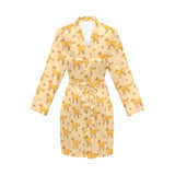 Golden Retriever Pattern Print Design 04 Women's Long Sleeve Belted Night Robe