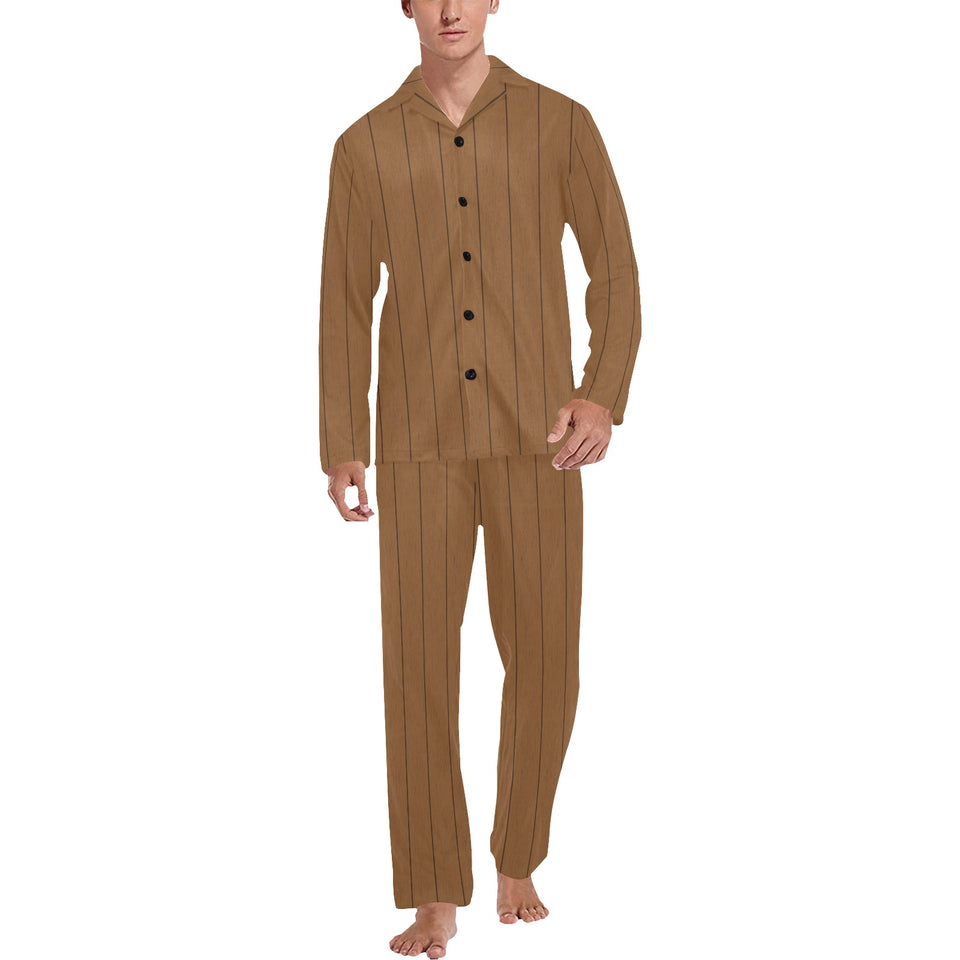 Wood Printed Pattern Print Design 03 Men's Long Pajama Set