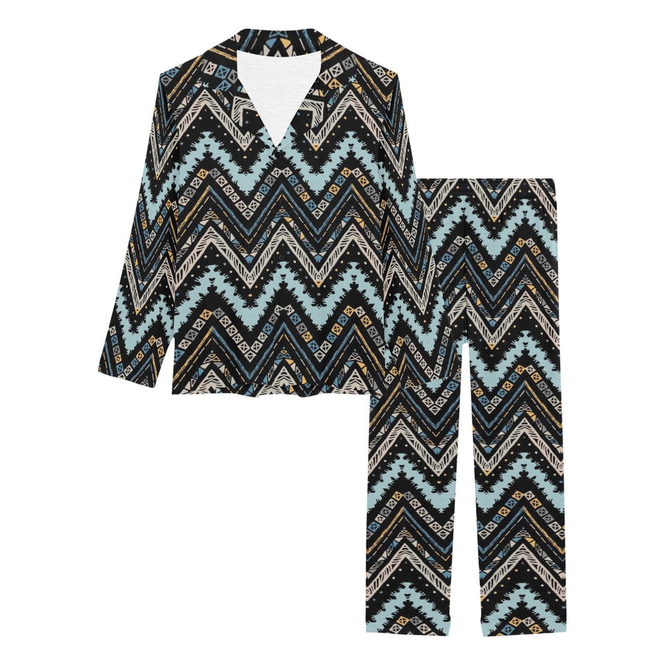 Zigzag Chevron African Afro Dashiki Adinkra Kente Women's Long Pajama Set