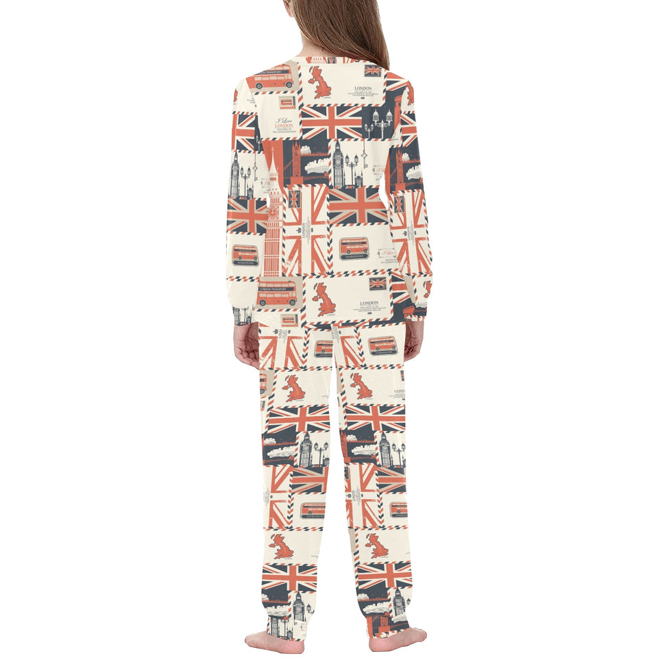 British Pattern Print Design 04 Kids' Boys' Girls' All Over Print Pajama Set