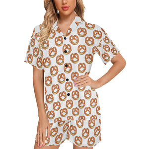 Pretzels Pattern Print Design 03 Women's V-Neck Short Pajama Set