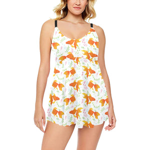 Goldfish Pattern Print Design 03 Chest Sexy Pleated Two Piece Swim Dress