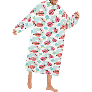 Ladybug Pattern Print Design 03 Blanket Robe with Sleeves