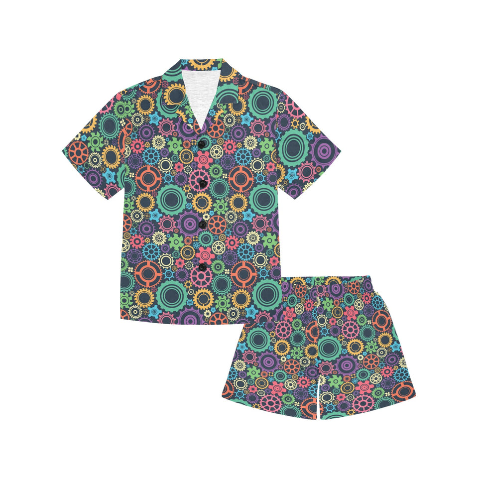 Gear Pattern Print Design 02 Kids' Boys' Girls' V-Neck Short Pajama Set