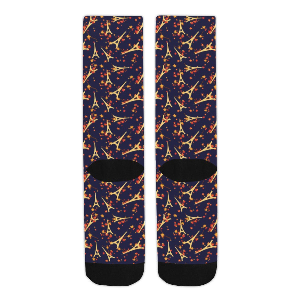 Eiffel Tower Pattern Print Design 02 Crew Socks