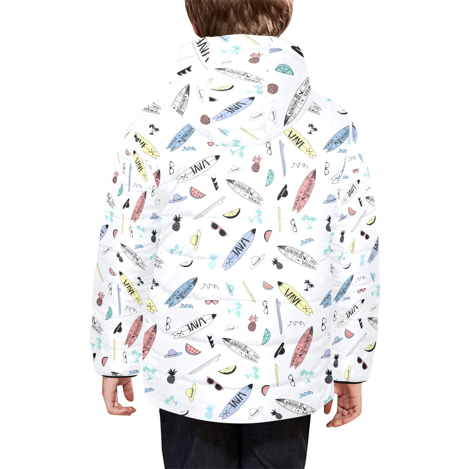 Surfboard Pattern Print Design 01 Kids' Boys' Girls' Padded Hooded Jacket