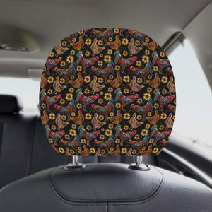 Rooster Chicken Flower Pattern Car Headrest Cover