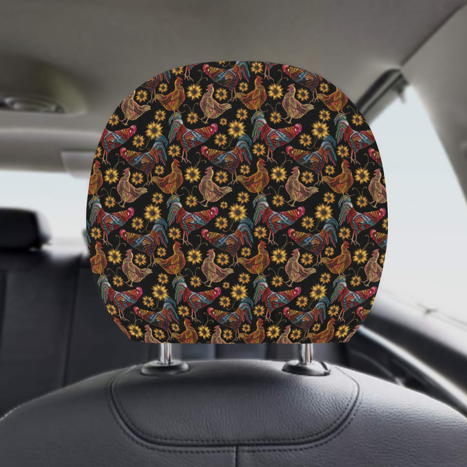 Rooster Chicken Flower Pattern Car Headrest Cover