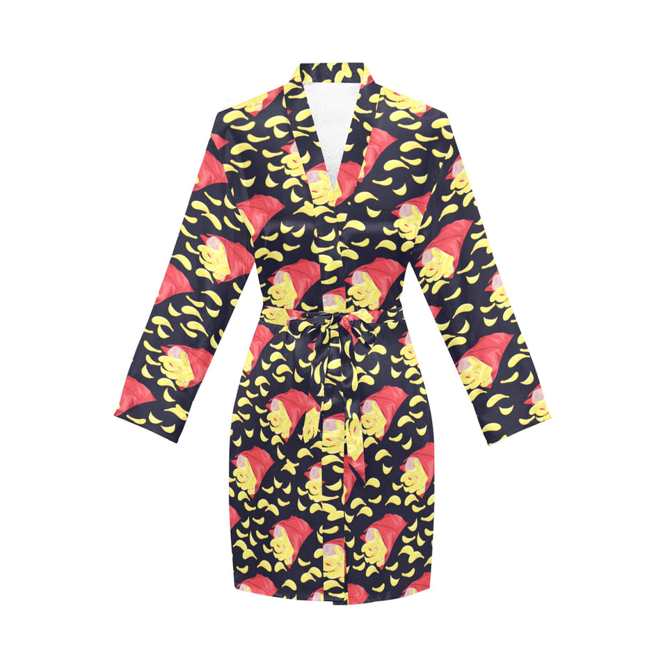 Potato Chips Pattern Print Design 05 Women's Long Sleeve Belted Night Robe