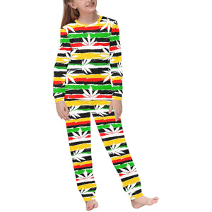 Canabis Marijuana Weed Pattern Print Design 01 Kids' Boys' Girls' All Over Print Pajama Set