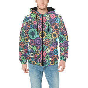 Gear Pattern Print Design 02 Men's Padded Hooded Jacket(ModelH42)