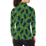 Eggplant Pattern Print Design 04 Women's Long Sleeve Polo Shirt