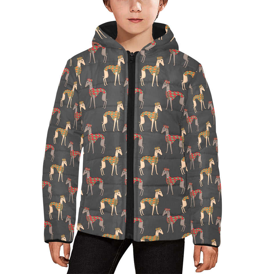 Greyhound Pattern Print Design 01 Kids' Boys' Girls' Padded Hooded Jacket