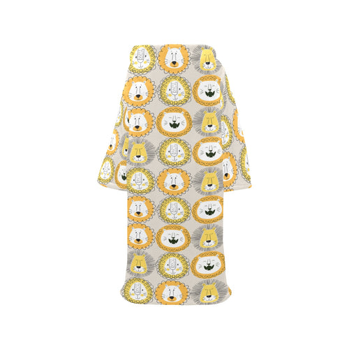 Lion Pattern Print Design 04 Blanket Robe with Sleeves